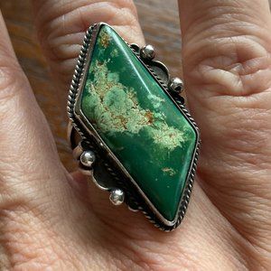 Green turquoise ring silver 7